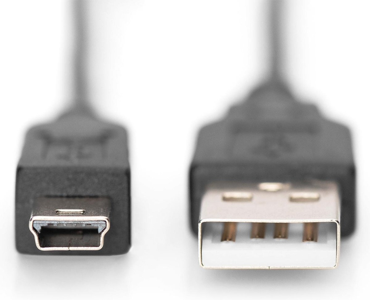 Digitus USB 2.0 Aansluitkabel [1x USB-A 2.0 stekker - 1x Mini-USB 2.0 B stekker] 1.80 m Rond, Afgeschermd (dubbel) - Zwart