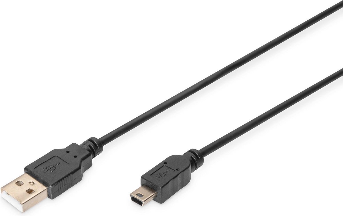 Digitus USB 2.0 Aansluitkabel [1x USB-A 2.0 stekker - 1x Mini-USB 2.0 B stekker] 1.80 m Rond, Afgeschermd (dubbel) - Zwart