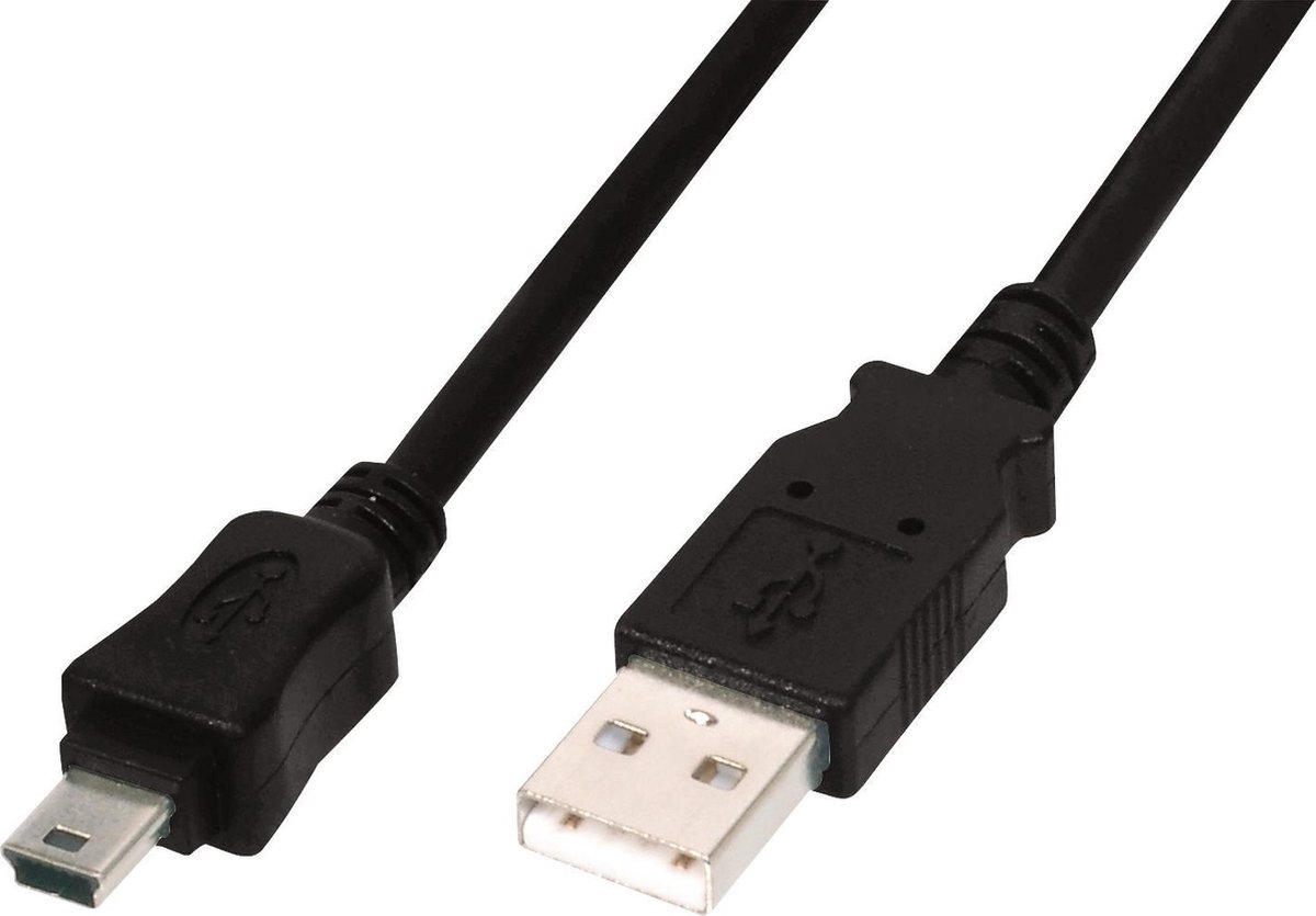 Digitus USB 2.0 Aansluitkabel [1x USB-A 2.0 stekker - 1x Mini-USB 2.0 B stekker] 3.00 m Rond, Afgeschermd (dubbel) - Zwart