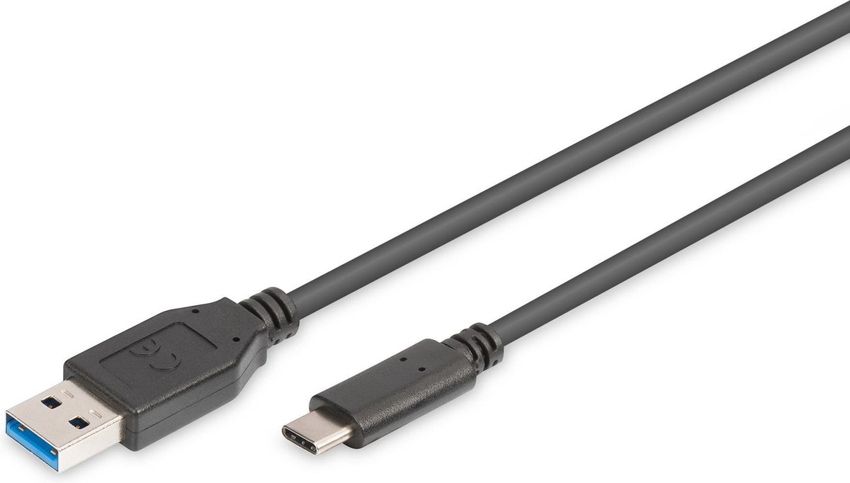 Digitus USB 2.0 Aansluitkabel [1x USB-C 2.0 stekker - 1x USB-A 2.0 stekker] 1.80 m Rond, Stekker past op beide manieren, Afgeschermd (dubbel) - Zwart