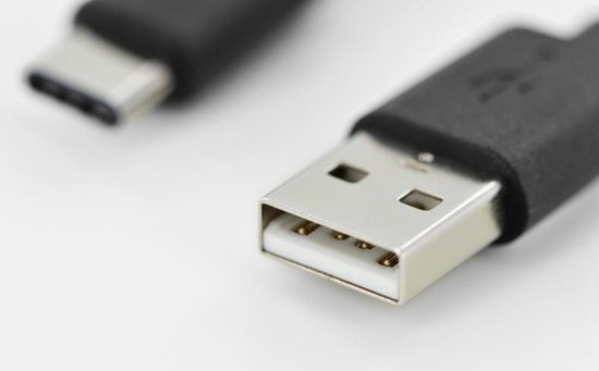Digitus USB 2.0 Aansluitkabel [1x USB-C 2.0 stekker - 1x USB-A 2.0 stekker] 1.80 m Rond, Stekker past op beide manieren, Afgeschermd (dubbel) - Zwart