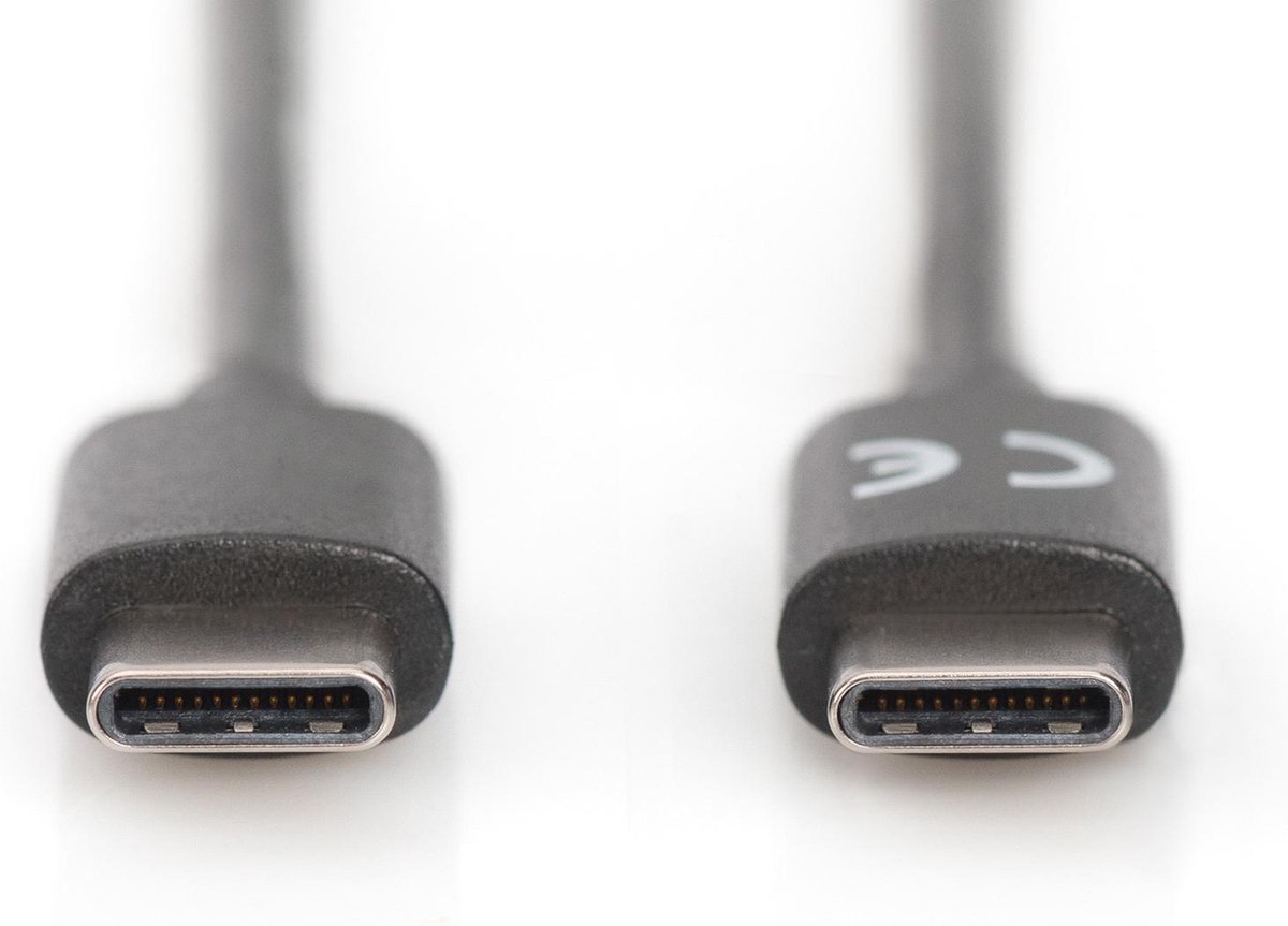 Digitus USB 2.0 Aansluitkabel [1x USB-C 2.0 stekker - 1x USB-C 2.0 stekker] 1.80 m Rond, Stekker past op beide manieren, Afgeschermd (dubbel) - Zwart