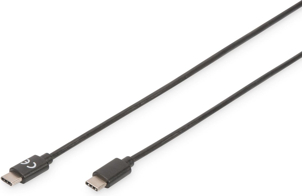 Digitus USB 2.0 Aansluitkabel [1x USB-C 2.0 stekker - 1x USB-C 2.0 stekker] 1.80 m Rond, Stekker past op beide manieren, Afgeschermd (dubbel) - Zwart