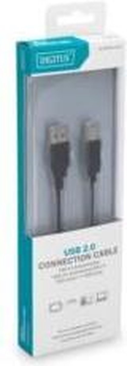 Digitus USB 2.0 Aansluitkabel [1x USB-A 2.0 stekker - 1x USB-B 2.0 stekker] 1.80 m Rond, Afgeschermd (dubbel) - Zwart