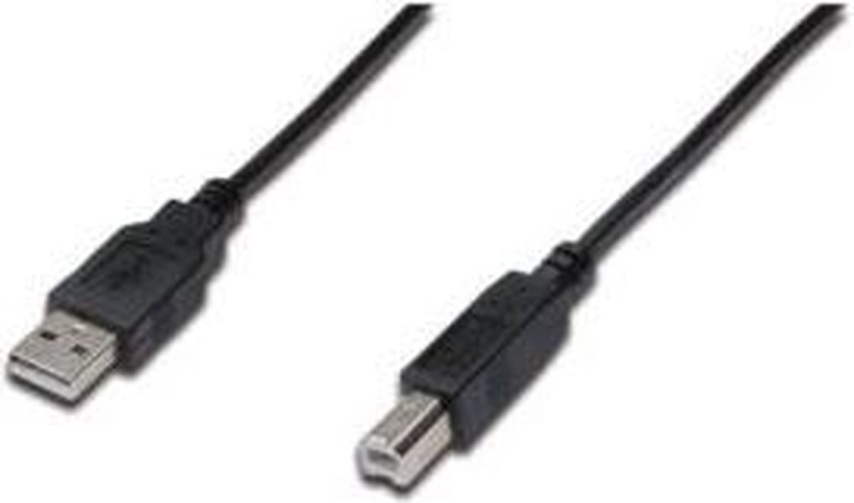 Digitus USB 2.0 Aansluitkabel [1x USB-A 2.0 stekker - 1x USB-B 2.0 stekker] 1.80 m Rond, Afgeschermd (dubbel) - Zwart