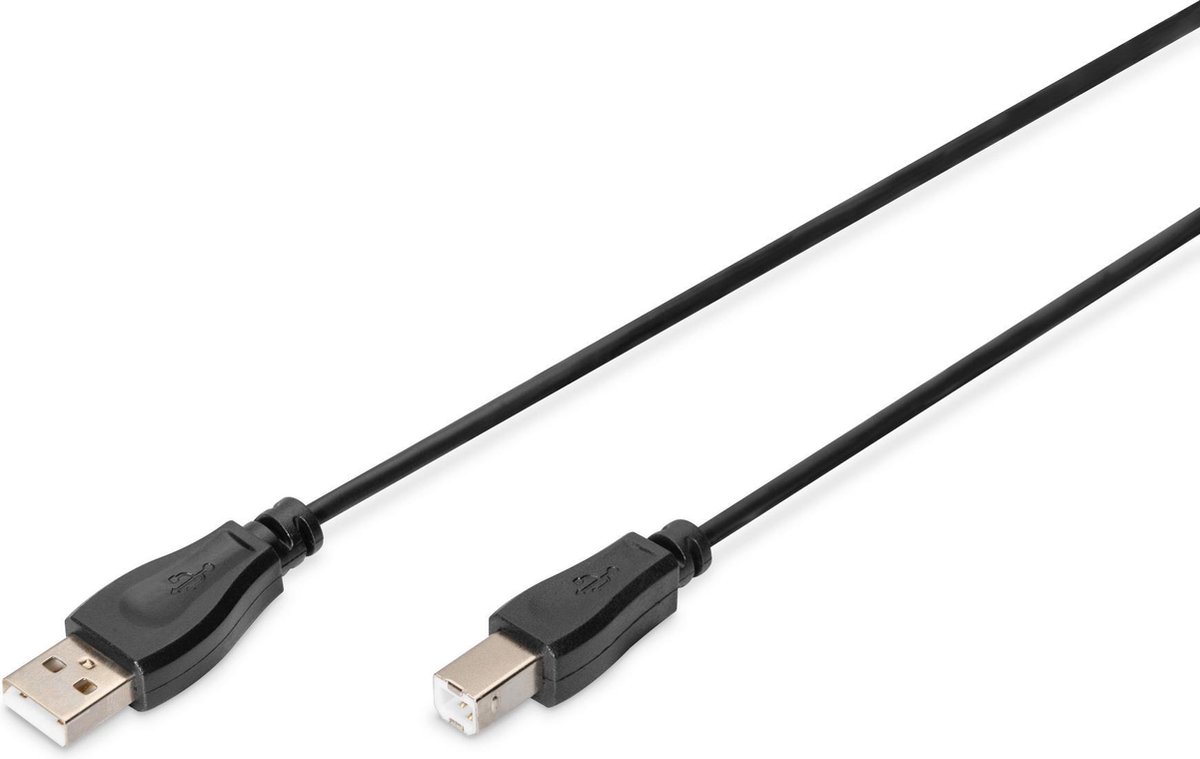 Digitus USB 2.0 Aansluitkabel [1x USB-A 2.0 stekker - 1x USB-B 2.0 stekker] 1.80 m Rond, Afgeschermd (dubbel) - Zwart