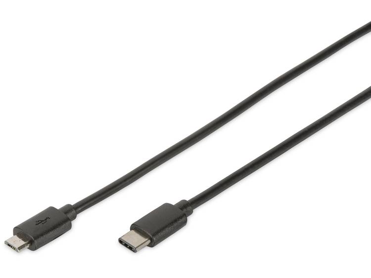 Digitus USB 3.0 Aansluitkabel [1x USB-C stekker - 1x Micro-USB 3.0 B stekker] 1.80 m Rond, Stekker past op beide manieren, Afgeschermd (dubbel) - Zwart