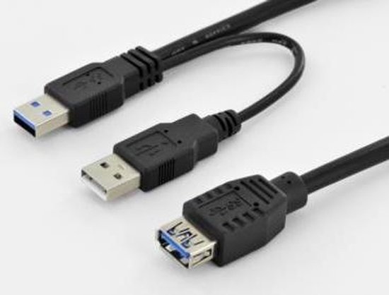 Digitus USB 3.0 Y-kabel [2x USB 3.0 stekker A - 1x USB 3.0 bus A] 30.00 cm Rond, Afgeschermd (dubbel) - Zwart