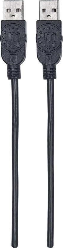 Manhattan USB 2.0 Aansluitkabel [1x USB-A 2.0 stekker - 1x USB-A 2.0 stekker] 3.00 m Folie afscherming, UL gecertificeerd, Vergulde steekcontacten - Zwart