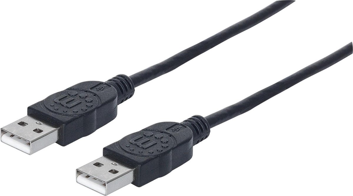 Manhattan USB 2.0 Aansluitkabel [1x USB-A 2.0 stekker - 1x USB-A 2.0 stekker] 3.00 m Folie afscherming, UL gecertificeerd, Vergulde steekcontacten - Zwart