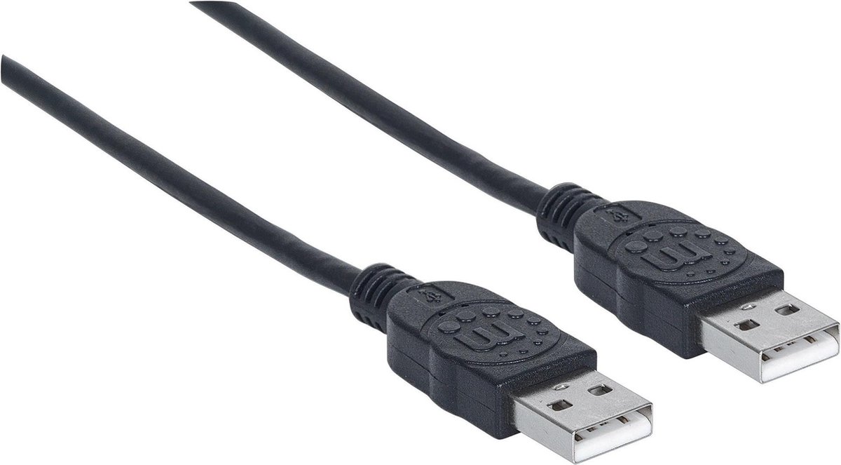Manhattan USB 2.0 Aansluitkabel [1x USB-A 2.0 stekker - 1x USB-A 2.0 stekker] 3.00 m Folie afscherming, UL gecertificeerd, Vergulde steekcontacten - Zwart