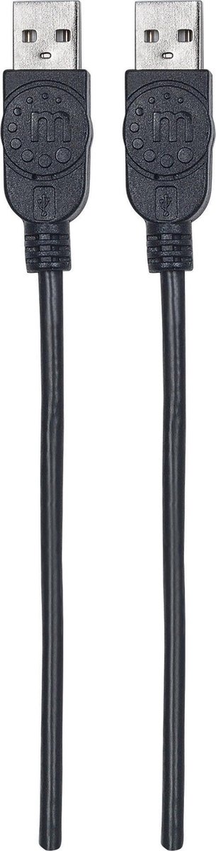 Manhattan USB 2.0 Aansluitkabel [1x USB-A 2.0 stekker - 1x USB-A 2.0 stekker] 3.00 m Folie afscherming, UL gecertificeerd, Vergulde steekcontacten - Zwart