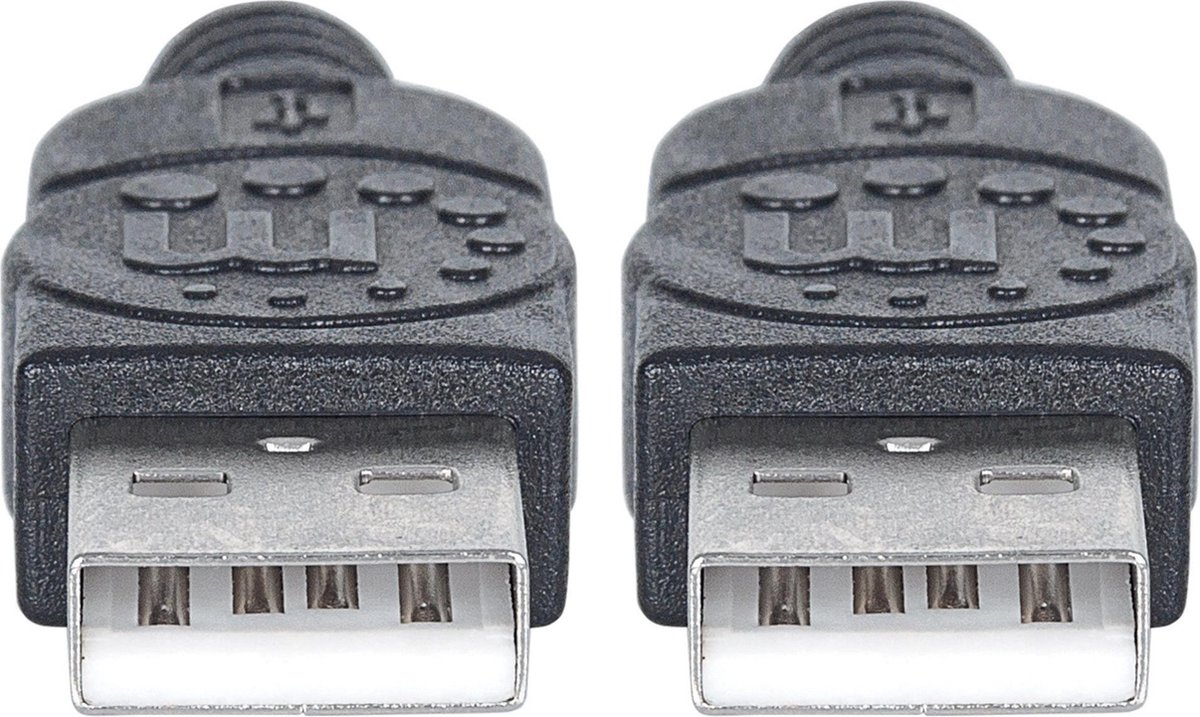Manhattan USB 2.0 Aansluitkabel [1x USB-A 2.0 stekker - 1x USB-A 2.0 stekker] 3.00 m Folie afscherming, UL gecertificeerd, Vergulde steekcontacten - Zwart