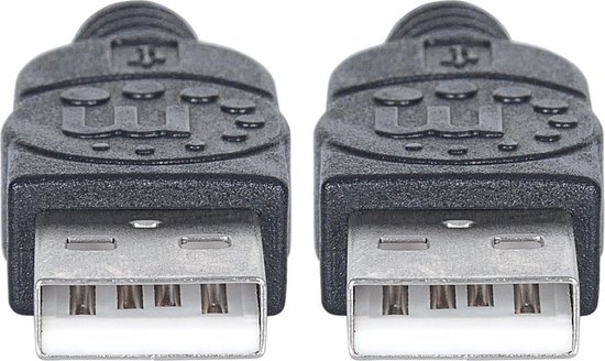 Manhattan USB 2.0 Aansluitkabel [1x USB-A 2.0 stekker - 1x USB-A 2.0 stekker] 3.00 m Folie afscherming, UL gecertificeerd, Vergulde steekcontacten - Zwart