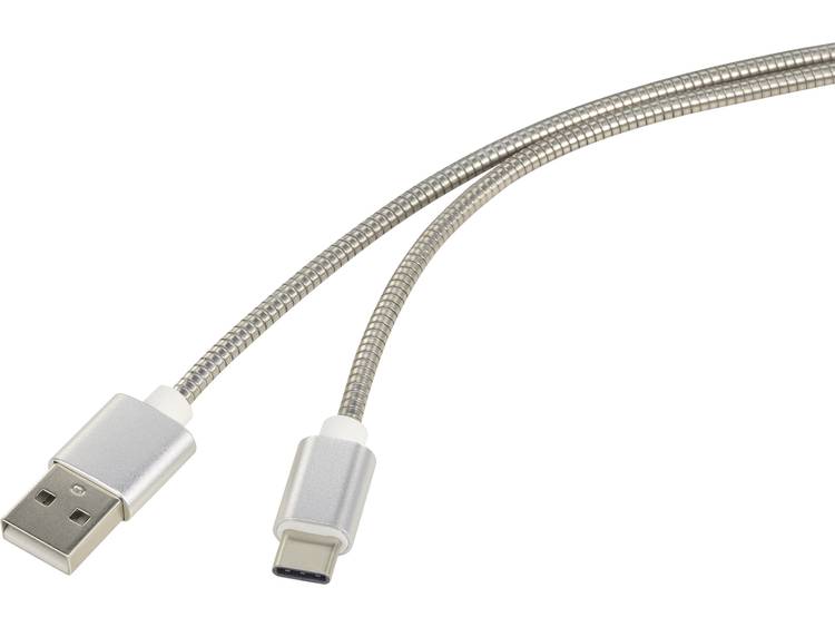 renkforce USB 2.0 Aansluitkabel [1x USB-A 2.0 stekker - 1x USB-C stekker] 1.00 m Zilver Kabelmantel van RVS