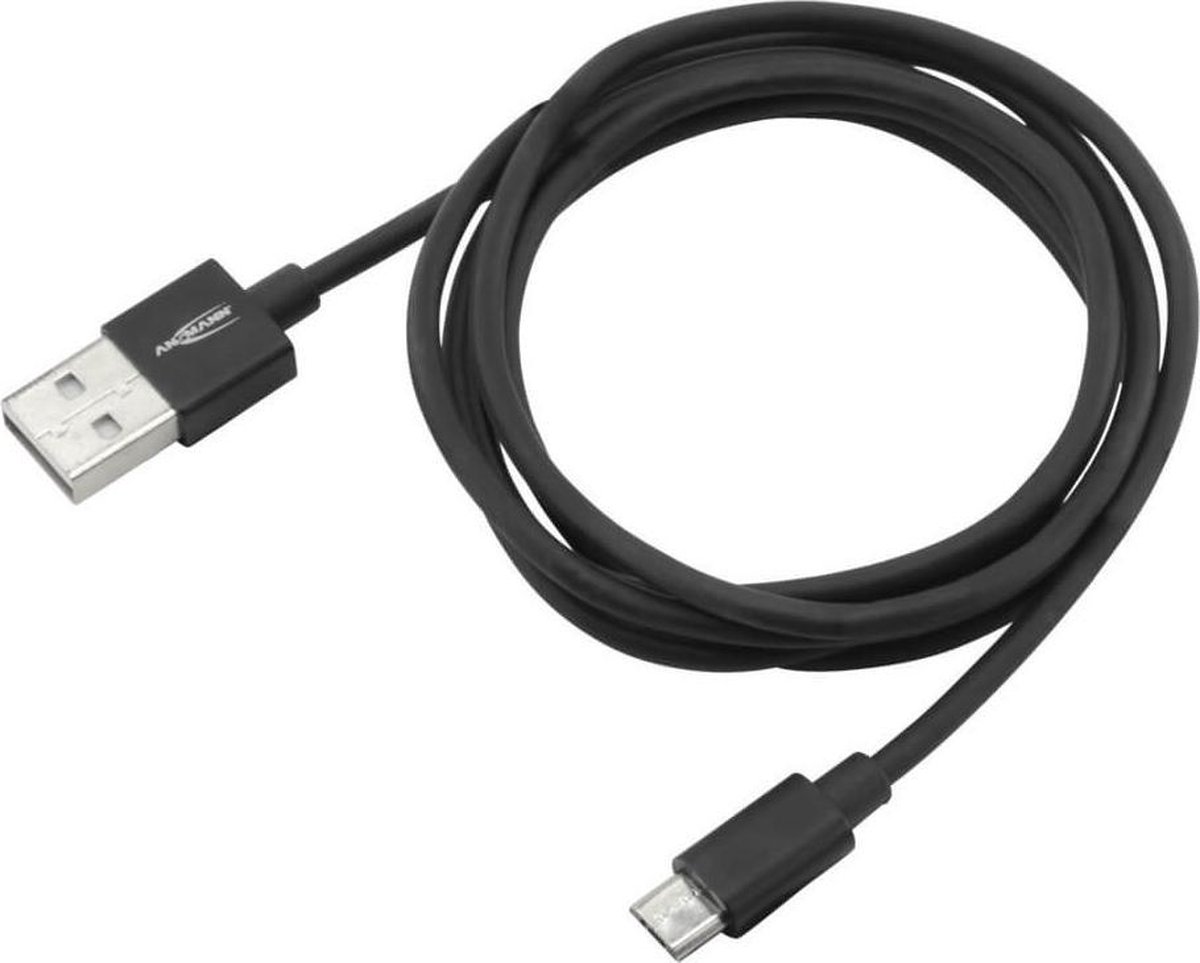 Ansmann Mobiele telefoon, Laptop Laadkabel [1x USB-A 2.0 stekker - 1x Micro-USB-stekker] 1.20 m Aluminium-stekker, TPE-mantel - Zwart