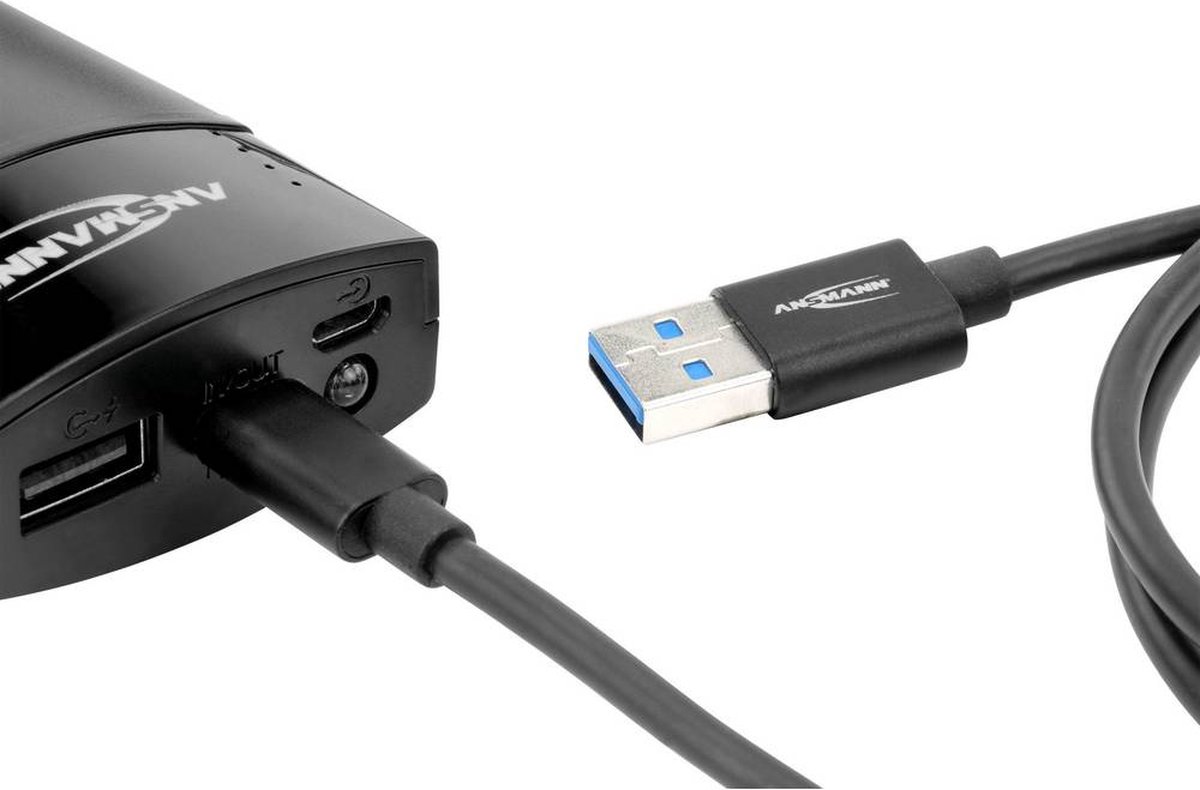 Ansmann Mobiele telefoon, Laptop Laadkabel [1x USB 3.0 stekker A - 1x USB 3.0 stekker C] 1.20 m Aluminium-stekker, TPE-mantel, Stekker past op beide - Zwart