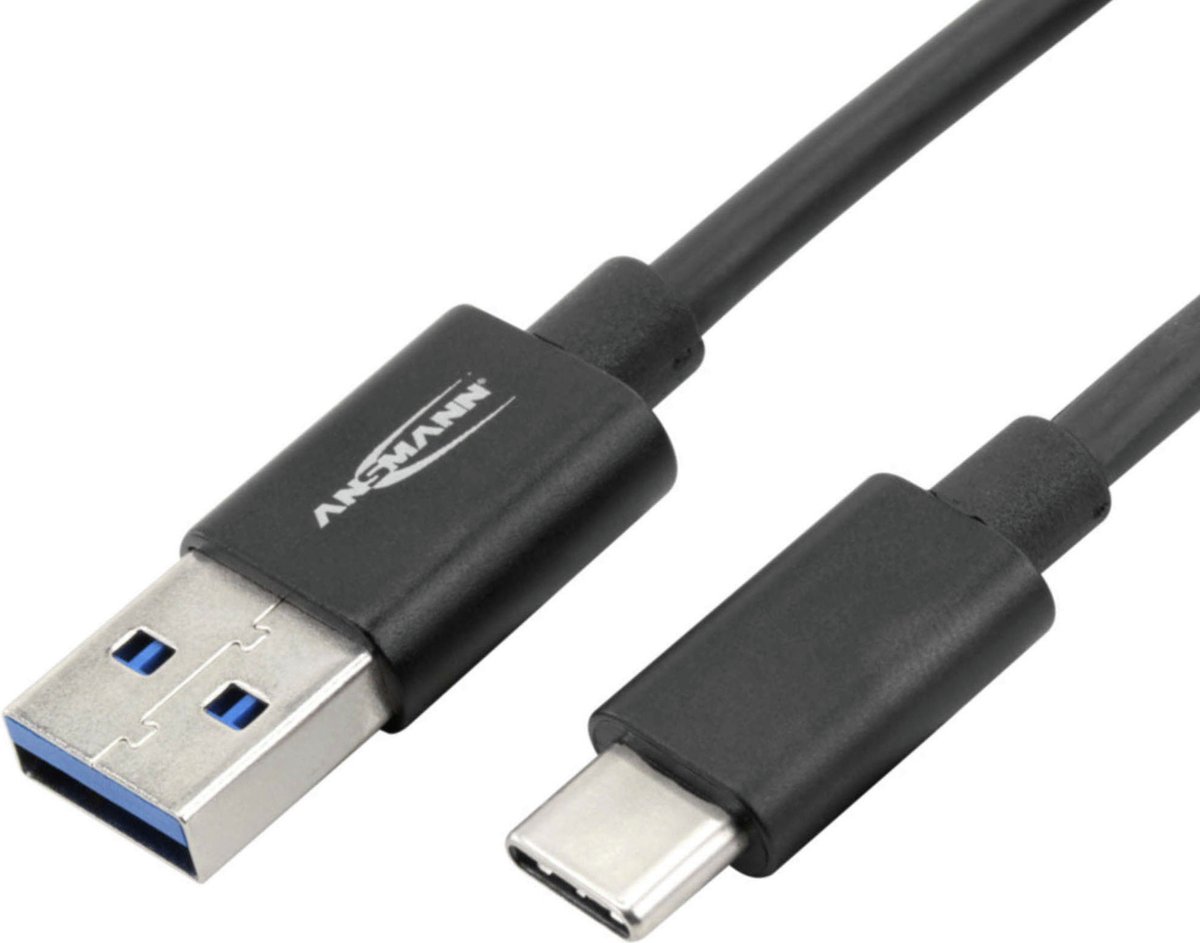 Ansmann Mobiele telefoon, Laptop Laadkabel [1x USB 3.0 stekker A - 1x USB 3.0 stekker C] 1.20 m Aluminium-stekker, TPE-mantel, Stekker past op beide - Zwart