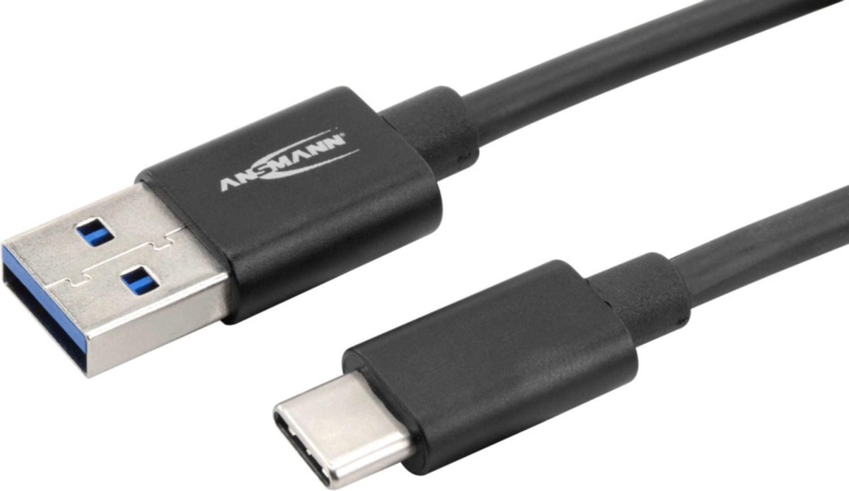 Ansmann Mobiele telefoon, Laptop Laadkabel [1x USB 3.0 stekker A - 1x USB 3.0 stekker C] 1.20 m Aluminium-stekker, TPE-mantel, Stekker past op beide - Zwart