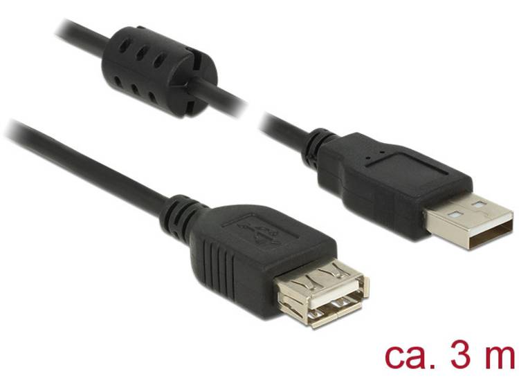 DeLOCK USB 2.0 Verlengkabel [1x USB-A 2.0 stekker - 1x USB 2.0 bus A] 3.00 m Met Ferrietkern - Zwart