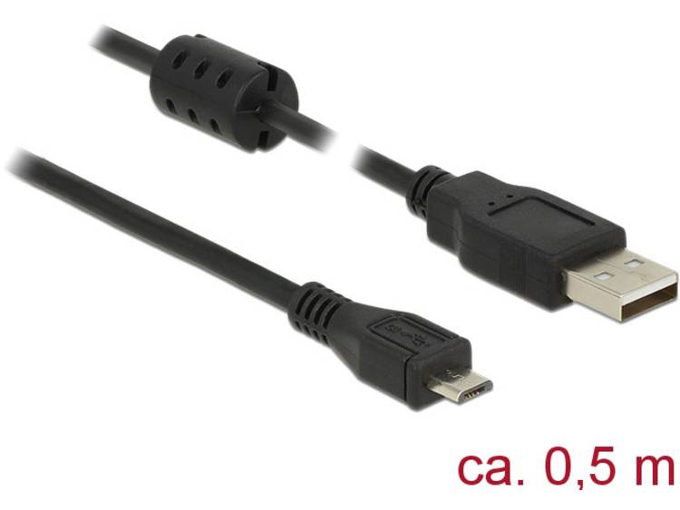 DeLOCK USB 2.0 Aansluitkabel [1x USB-A 2.0 stekker - 1x Micro-USB 2.0 B stekker] 0.50 m Met Ferrietkern - Zwart