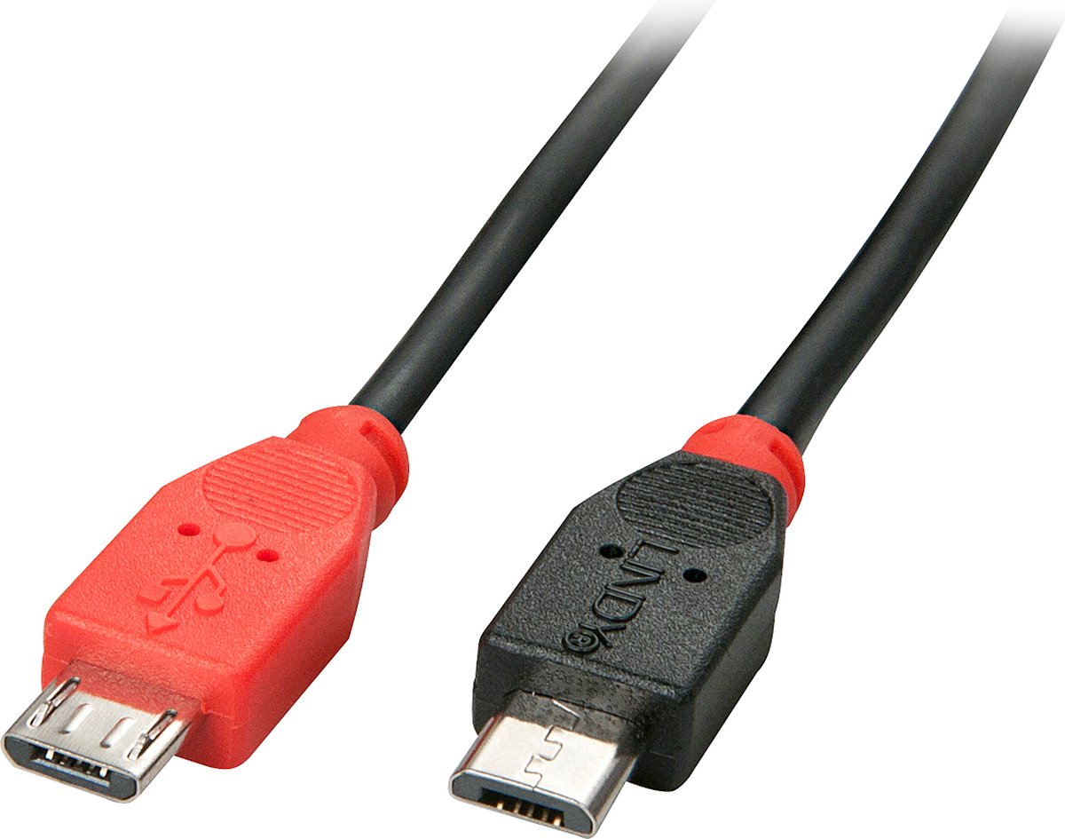 Lindy USB 2.0 Aansluitkabel [1x Micro-USB 2.0 B stekker - 1x Micro-USB 2.0 B stekker] 1.00 m Met OTG-functie - Zwart