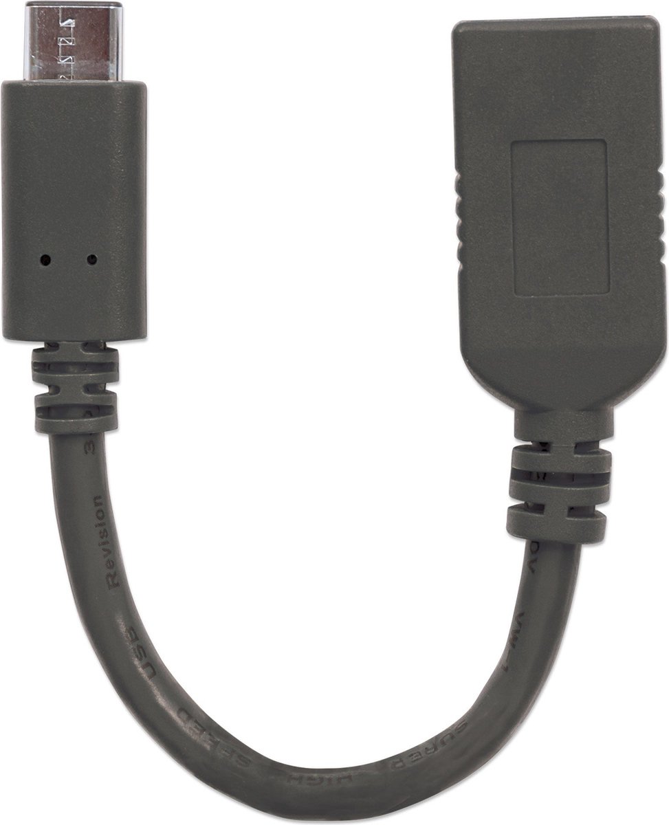 Manhattan USB 3.1 (gen. 1) Aansluitkabel [1x USB 3.0 stekker C - 1x USB 3.0 bus A] 8.50 cm Stekker past op beide manieren - Zwart