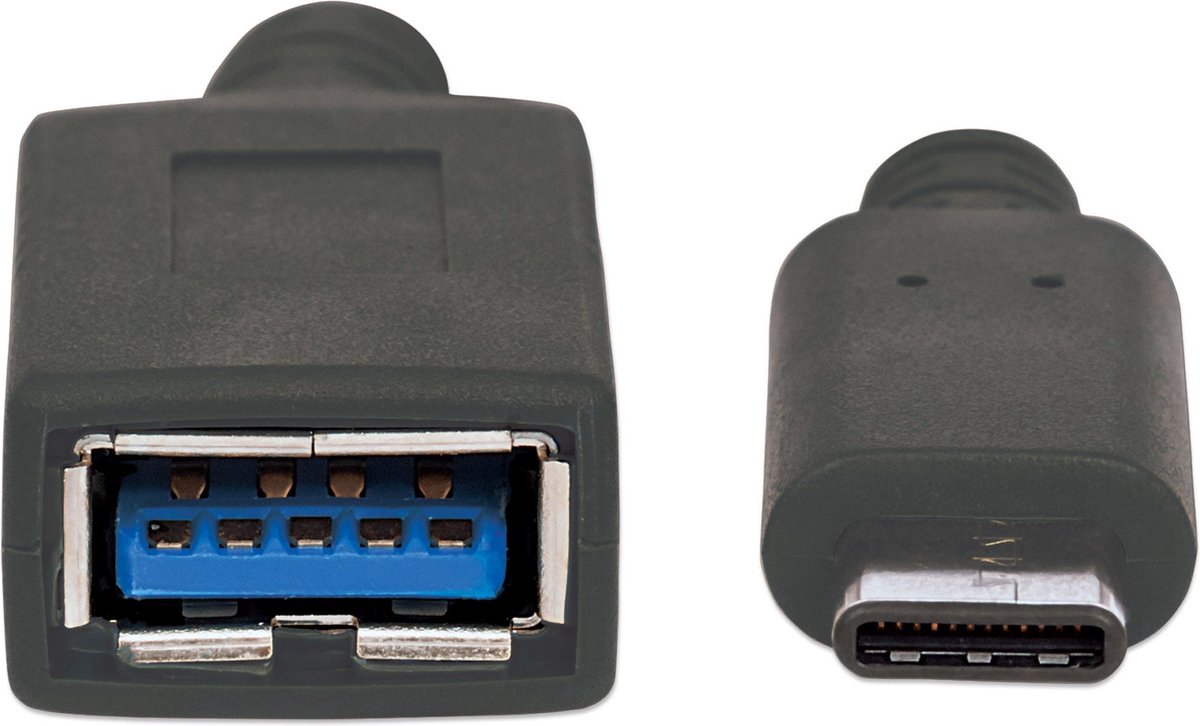 Manhattan USB 3.1 (gen. 1) Aansluitkabel [1x USB 3.0 stekker C - 1x USB 3.0 bus A] 8.50 cm Stekker past op beide manieren - Zwart