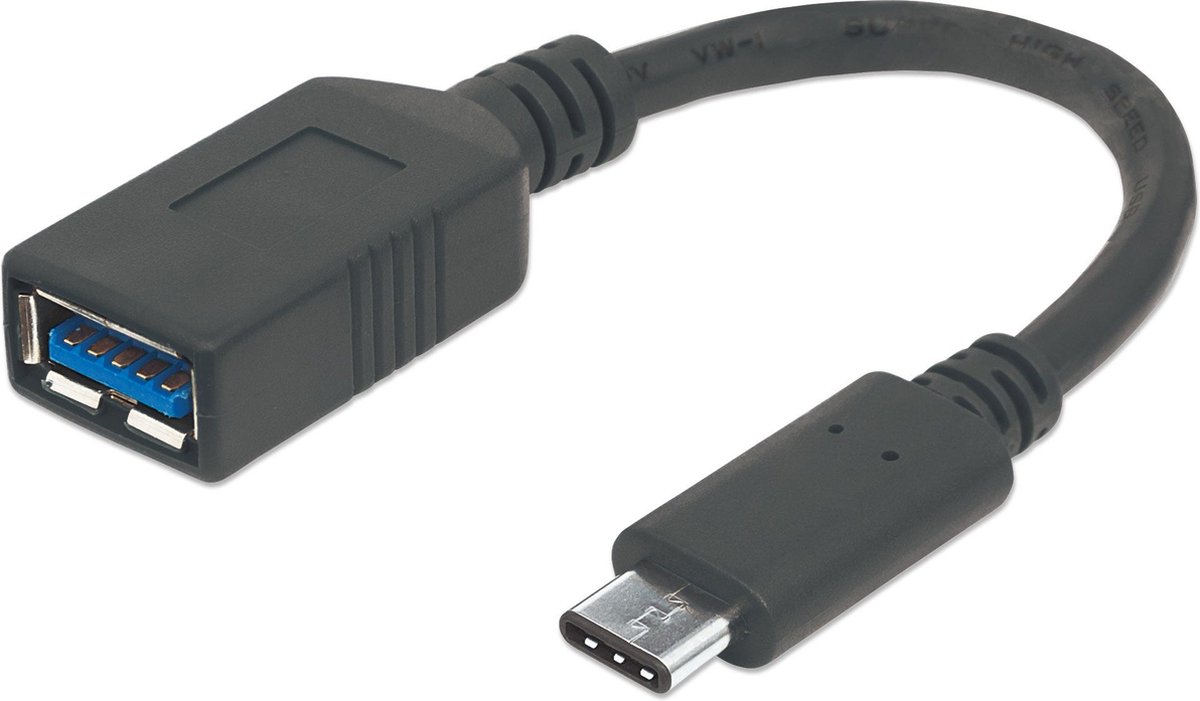 Manhattan USB 3.1 (gen. 1) Aansluitkabel [1x USB 3.0 stekker C - 1x USB 3.0 bus A] 8.50 cm Stekker past op beide manieren - Zwart