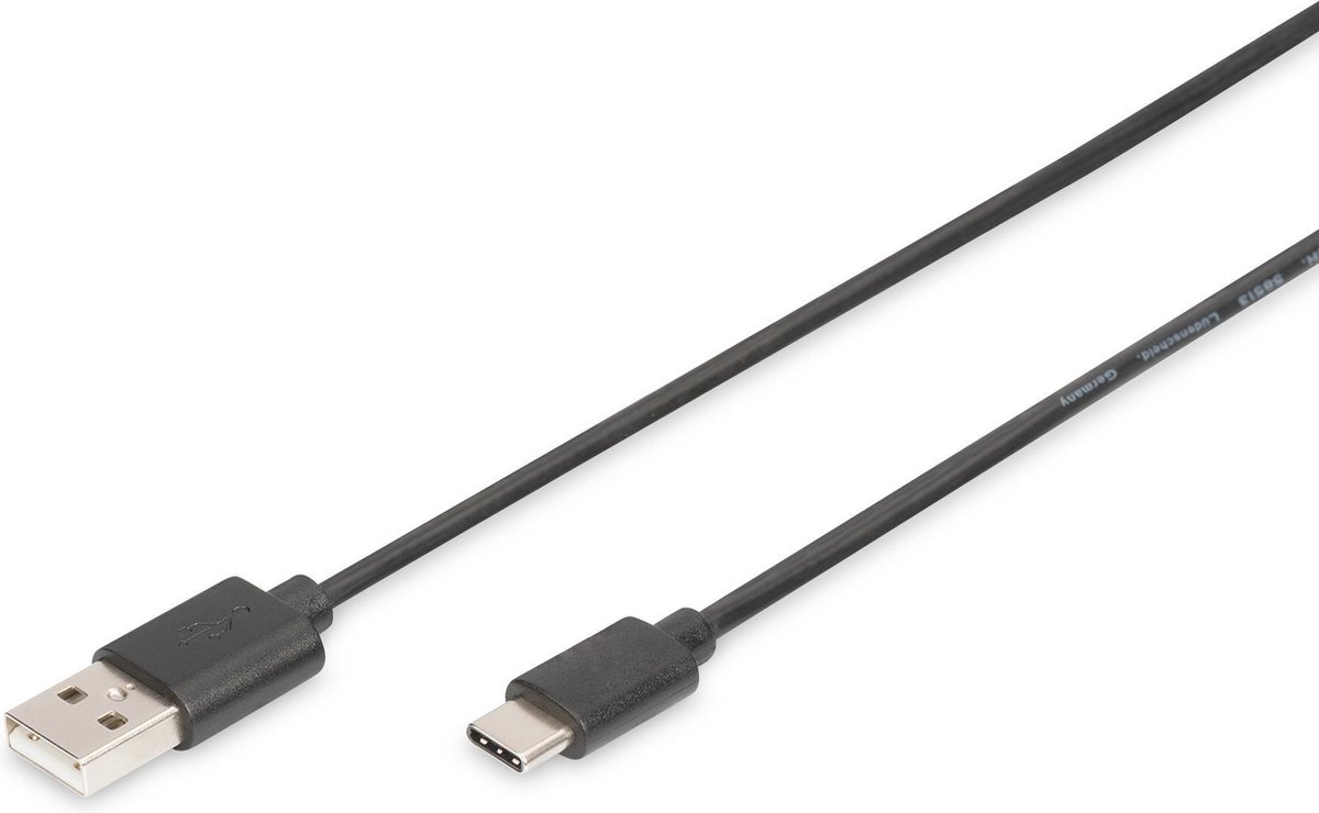 Digitus USB 2.0 Aansluitkabel [1x USB-A 2.0 stekker - 1x USB-C stekker] 1.00 m Flexibel, Folie afscherming, Afscherming gevlochten, Afgeschermd, - Zwart