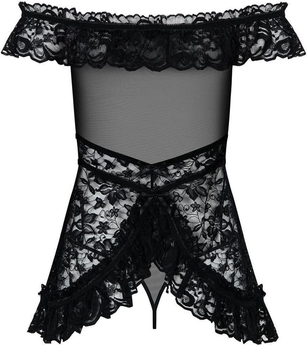 OBSESSIVE - FLORES BABYDOLL BLACK L/XL - Zwart