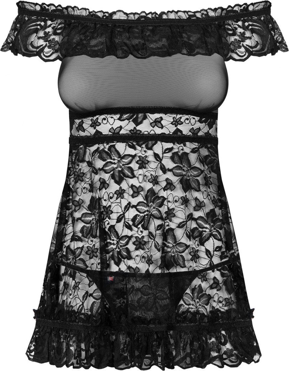 OBSESSIVE - FLORES BABYDOLL BLACK L/XL - Zwart