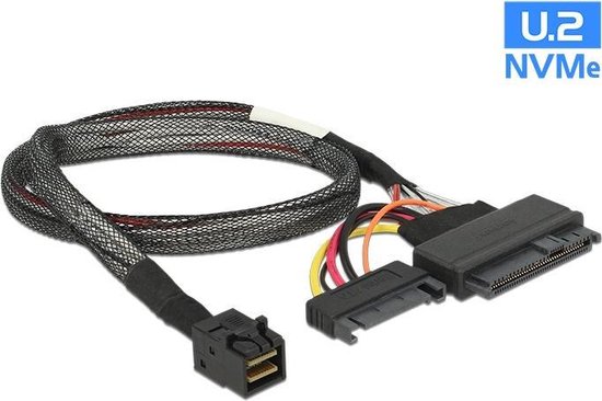 DeLOCK Harde schijf Aansluitkabel [1x Mini-SAS-stekker (SFF-8643) - 1x U.2 SSD, SATA-stekker 7-polig] 0.50 m - Zwart