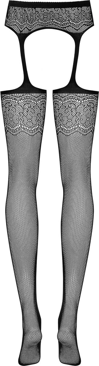 OBSESSIVE S207 GARTER STOCKINGS BLACK XL/XXL - Zwart