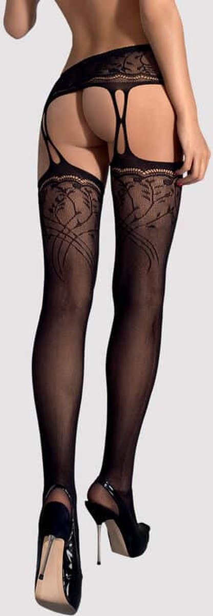 OBSESSIVE S206 GARTER STOCKINGS BLACK S/M/L - Zwart