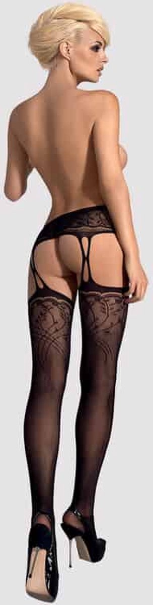OBSESSIVE S206 GARTER STOCKINGS BLACK S/M/L - Zwart