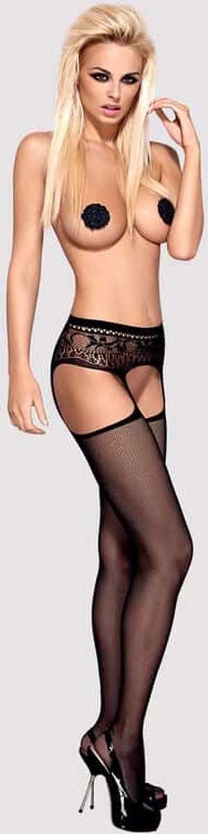 OBSESSIVE S307 GARTER STOCKINGS BLACK S/M/L - Zwart