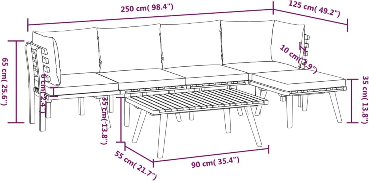 Vidaxl 6-delige Loungeset Met Kussens Massief Acaciahout - Bruin
