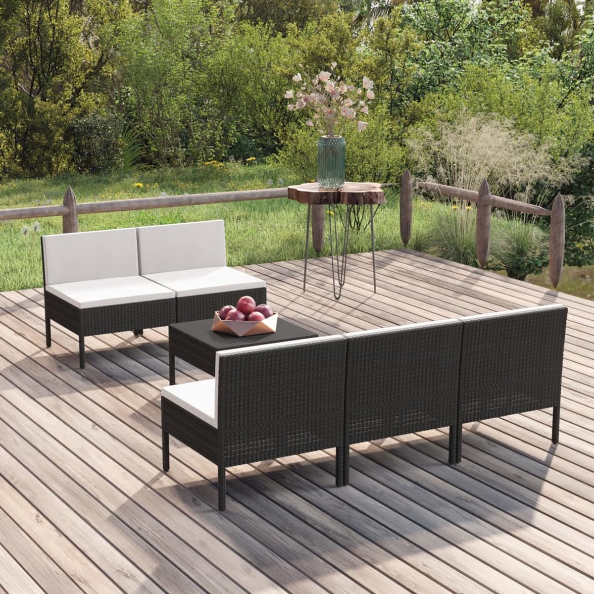 Vidaxl 6-delige Loungeset Met Kussens Poly Rattan - Negro