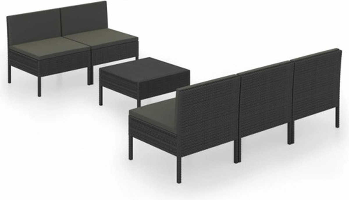 Vidaxl 6-delige Loungeset Met Kussens Poly Rattan - Negro