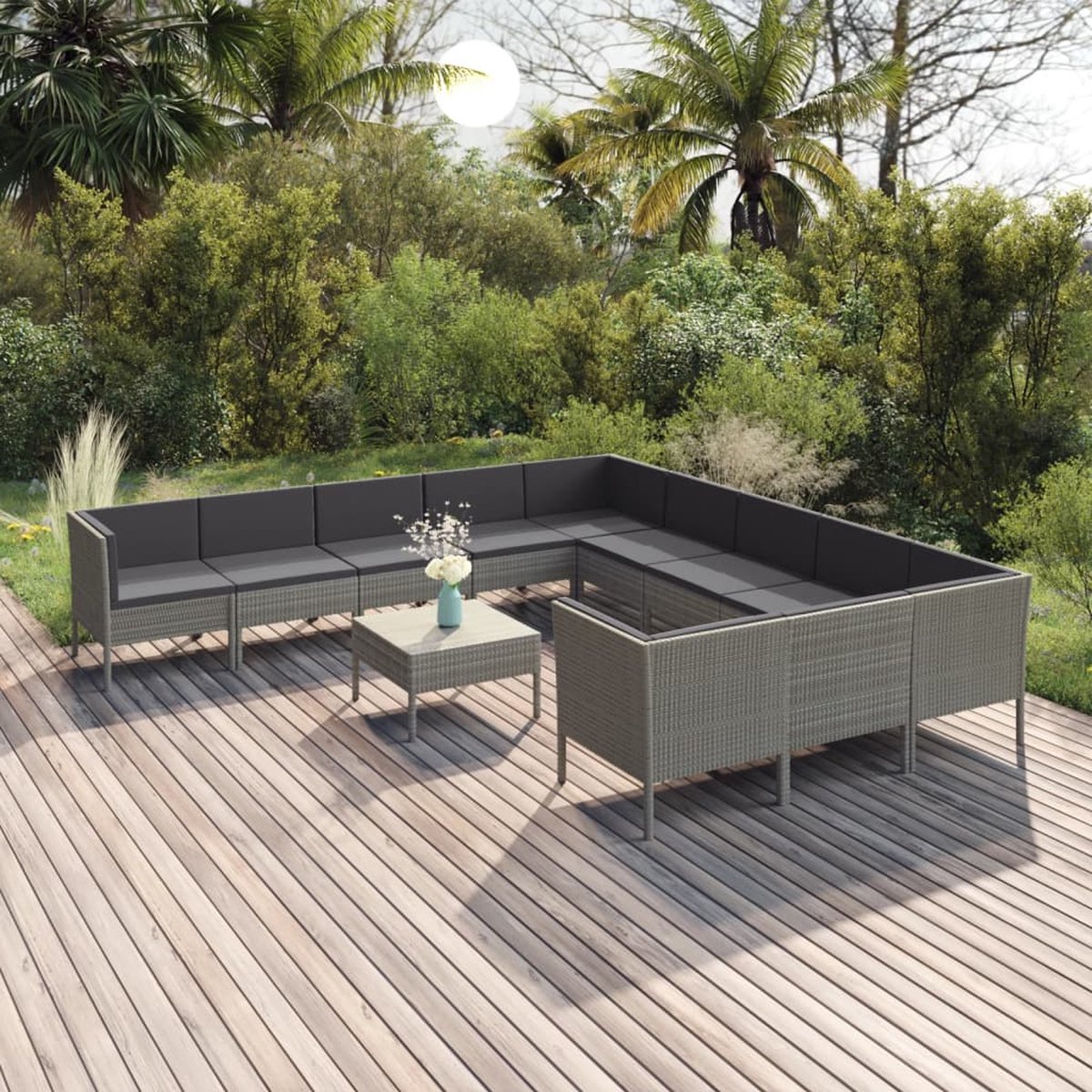 Vidaxl 12-delige Loungeset Met Kussens Poly Rattan - Gris