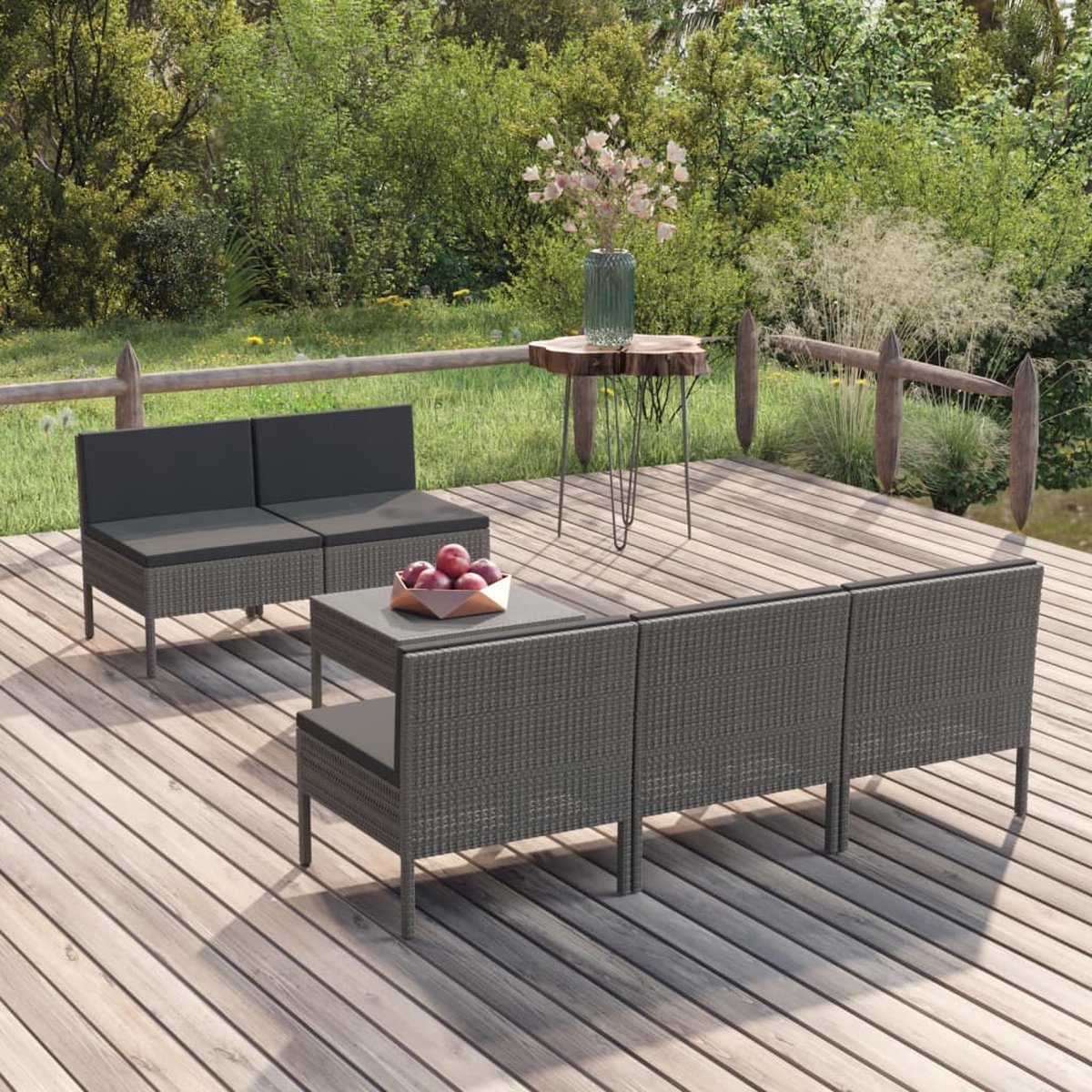 Vidaxl 6-delige Loungeset Met Kussens Poly Rattan - Grijs