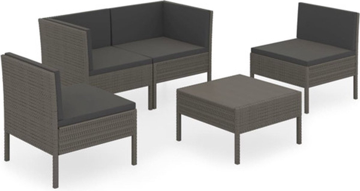 Vidaxl 5-delige Loungeset Met Kussens Poly Rattan - Grijs