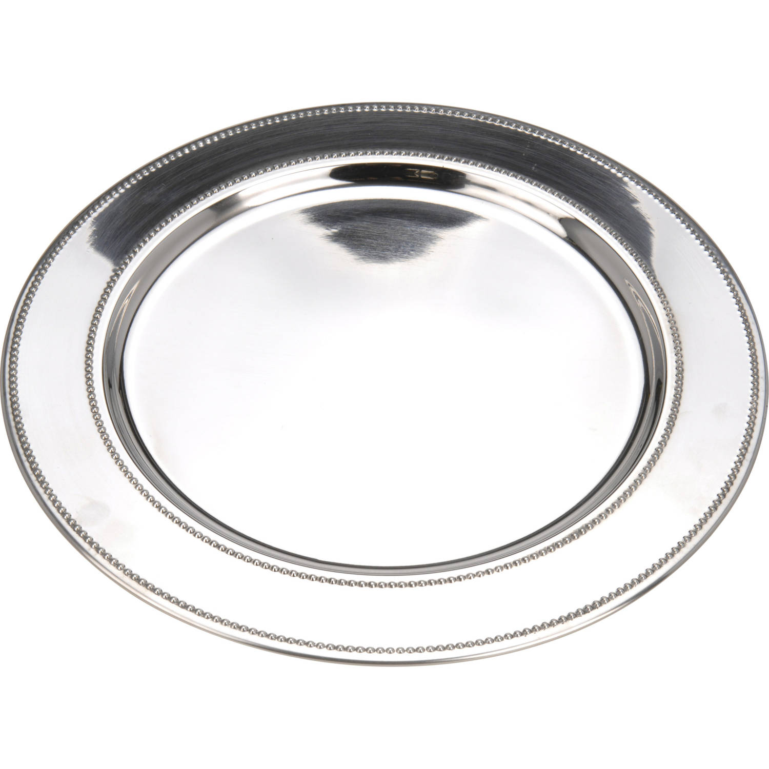 Bellatio Decorations 1x Ronde Rvs Kaarsenborden/onderborden Zilver 33 Cm - Kaarsenplateaus - Silver