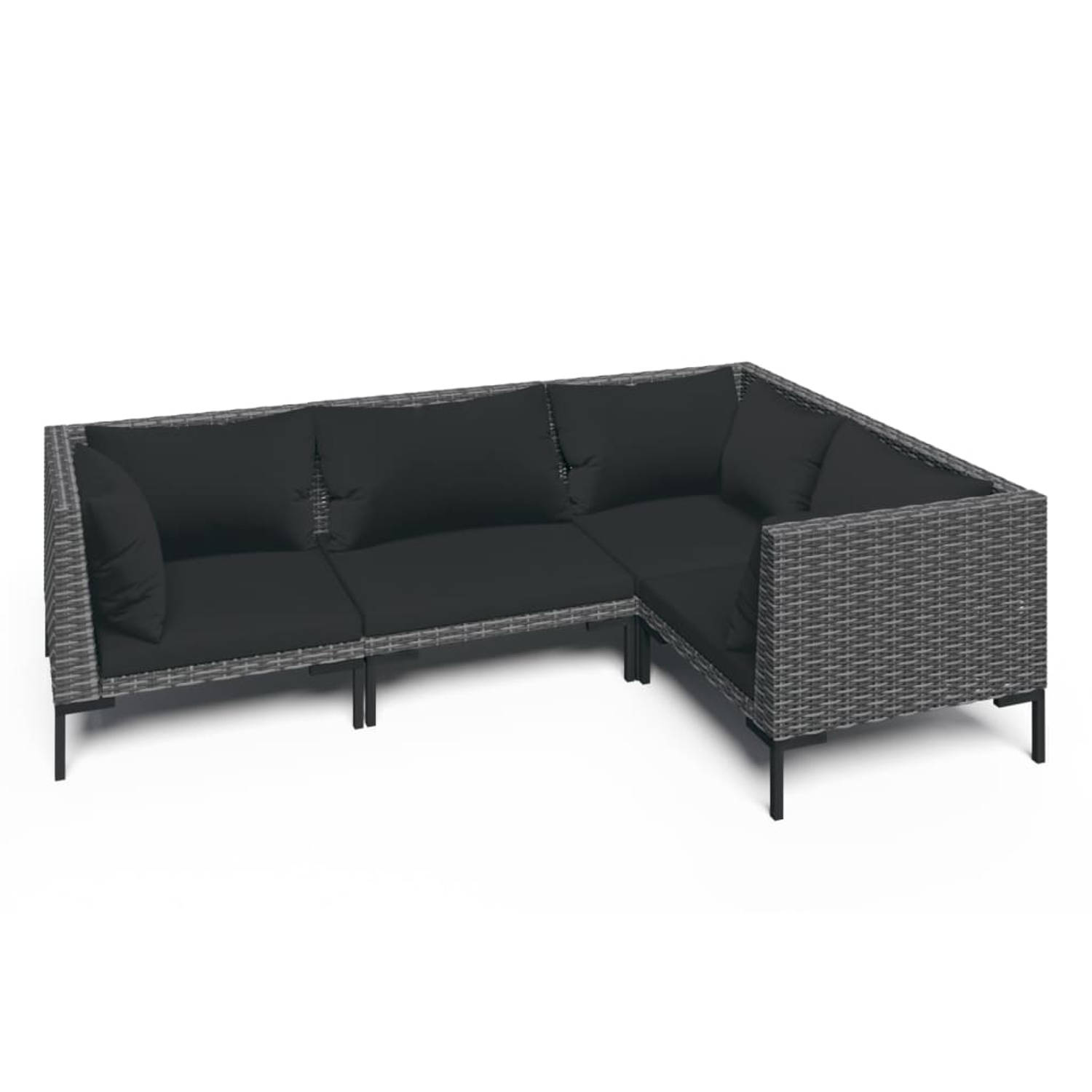 Vidaxl 4-delige Loungeset Met Kussens Poly Rattan Donker - Grijs