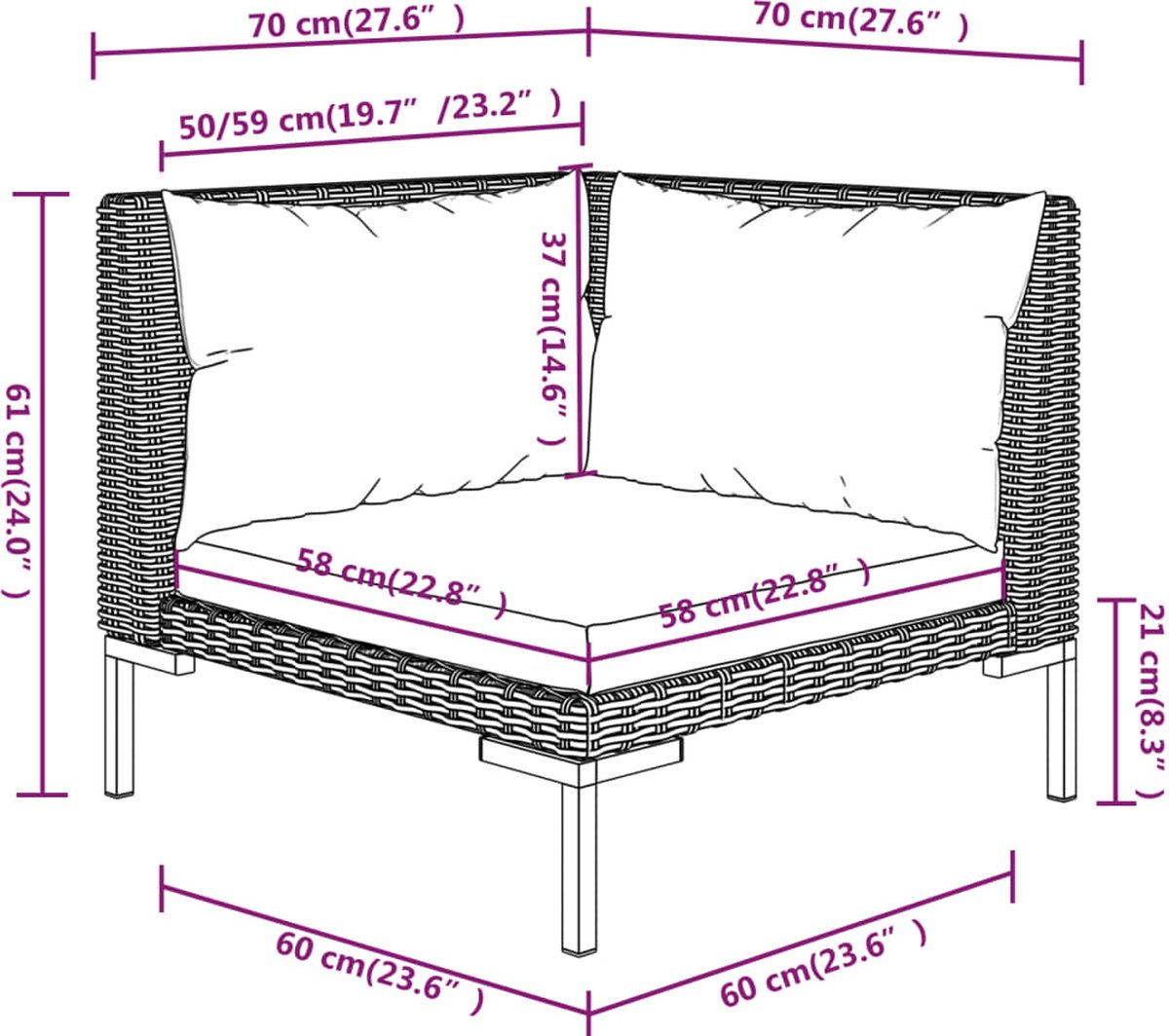 Vidaxl 8-delige Loungeset Met Kussens Poly Rattan Donker - Grijs