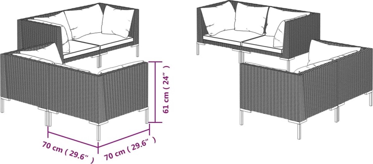 Vidaxl 8-delige Loungeset Met Kussens Poly Rattan Donker - Grijs