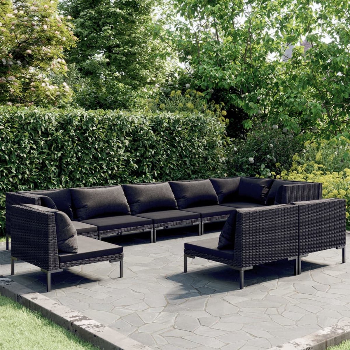 Vidaxl 9-delige Loungeset Met Kussens Poly Rattan Donker - Grijs