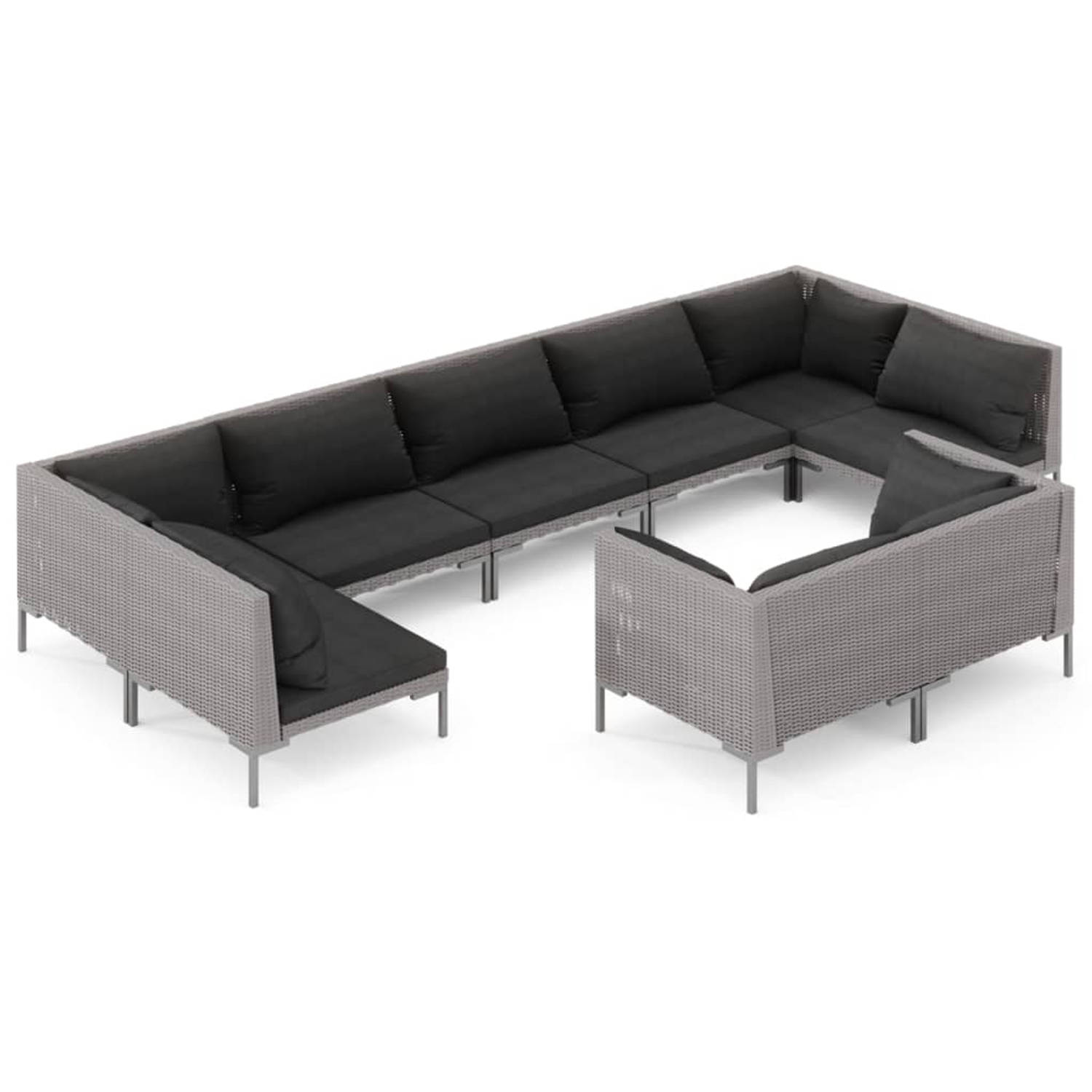 Vidaxl 9-delige Loungeset Met Kussens Poly Rattan Donker - Grijs