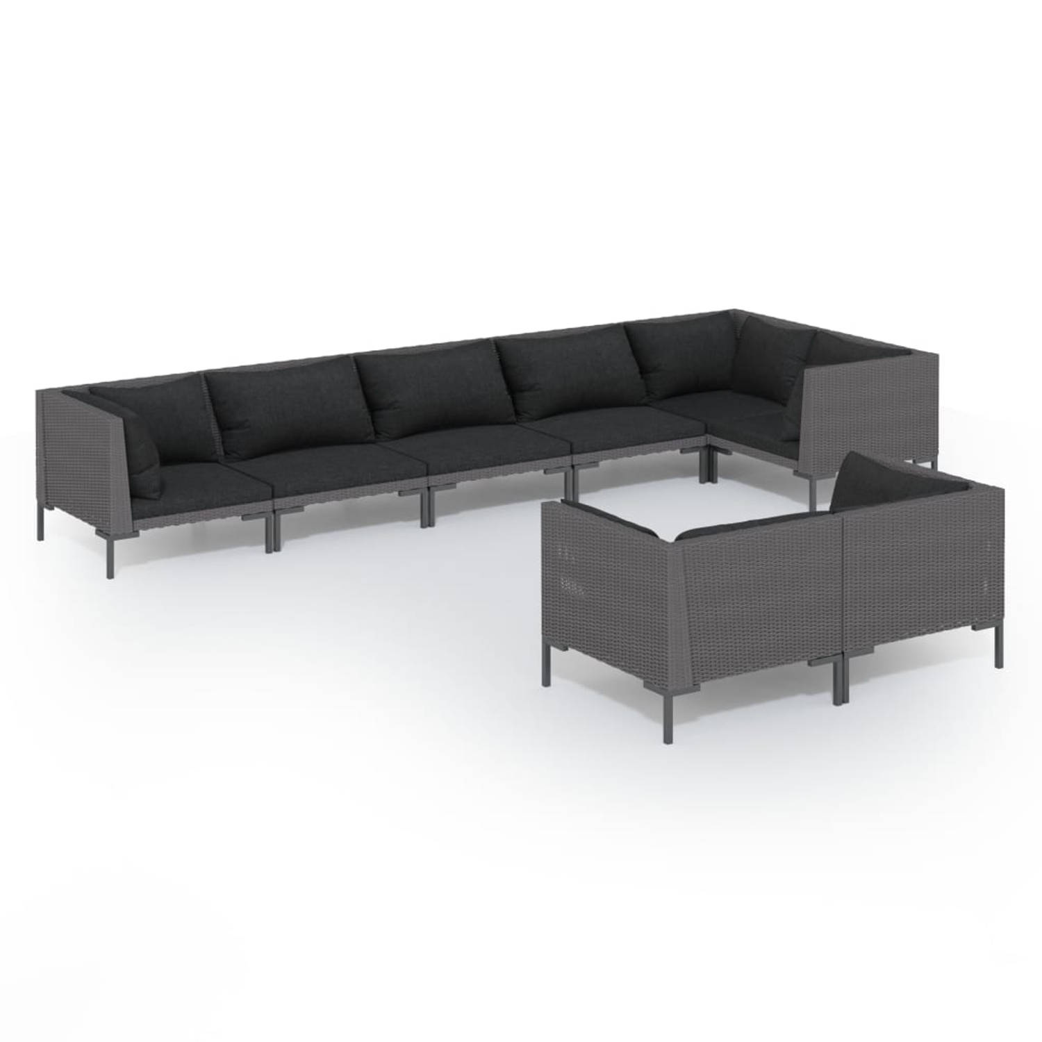 Vidaxl 8-delige Loungeset Met Kussens Poly Rattan Donker - Grijs